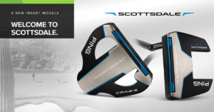 Putters on grey and white background